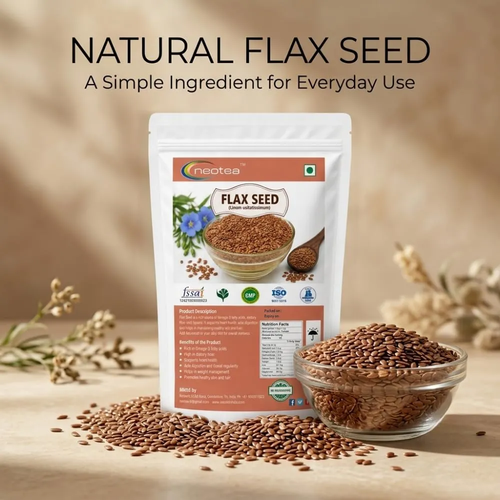 Flax Seeds Whole Raw, Natural Flax Seed for Everyday Cooking, Roasting, Sprouting & Homemade Recipes, Premium Quality Whole Seeds, Unprocessed Herbal Ingredient, 100% Natural