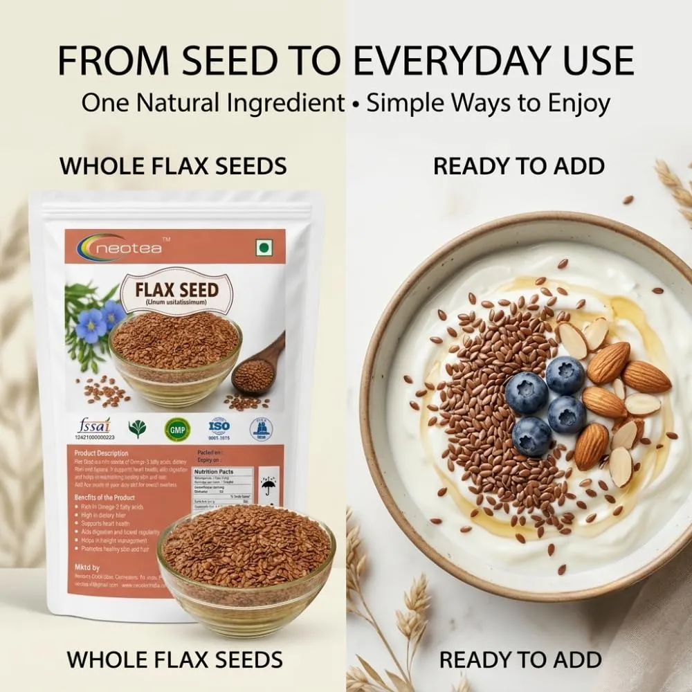 Flax Seeds Whole Raw, Natural Flax Seed for Everyday Cooking, Roasting, Sprouting & Homemade Recipes, Premium Quality Whole Seeds, Unprocessed Herbal Ingredient, 100% Natural
