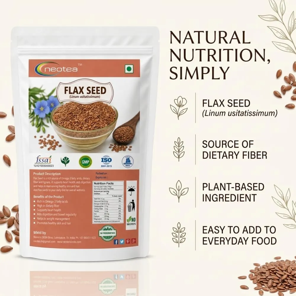 Flax Seeds Whole Raw, Natural Flax Seed for Everyday Cooking, Roasting, Sprouting & Homemade Recipes, Premium Quality Whole Seeds, Unprocessed Herbal Ingredient, 100% Natural