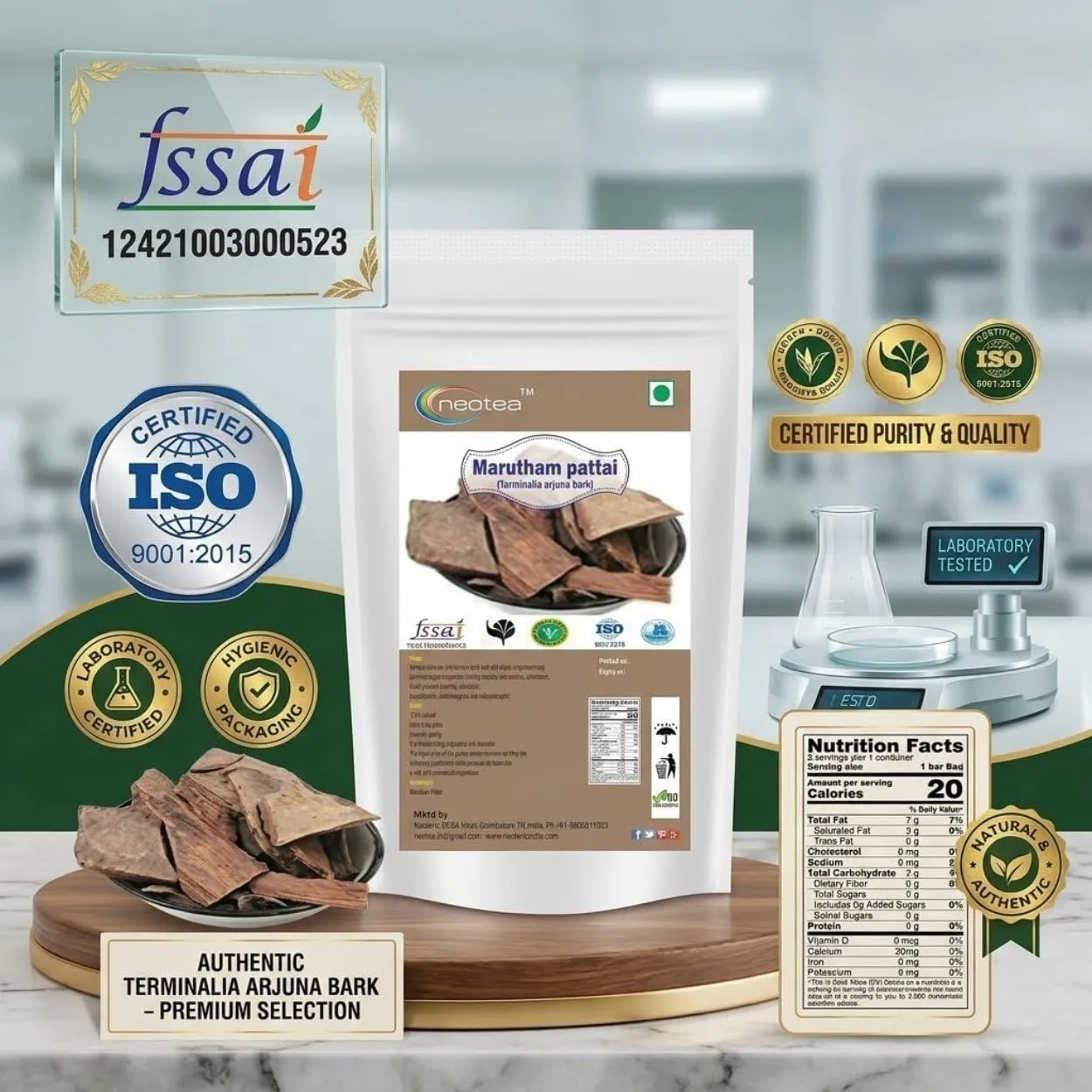 Marutham Pattai | Terminalia Arjuna Bark | Raw Herbal Bark | Natural Dried Marutham Tree Bark | Traditional Herbal Ingredient | Whole Bark Pieces for Home Herbal Preparations | Carefully Packed