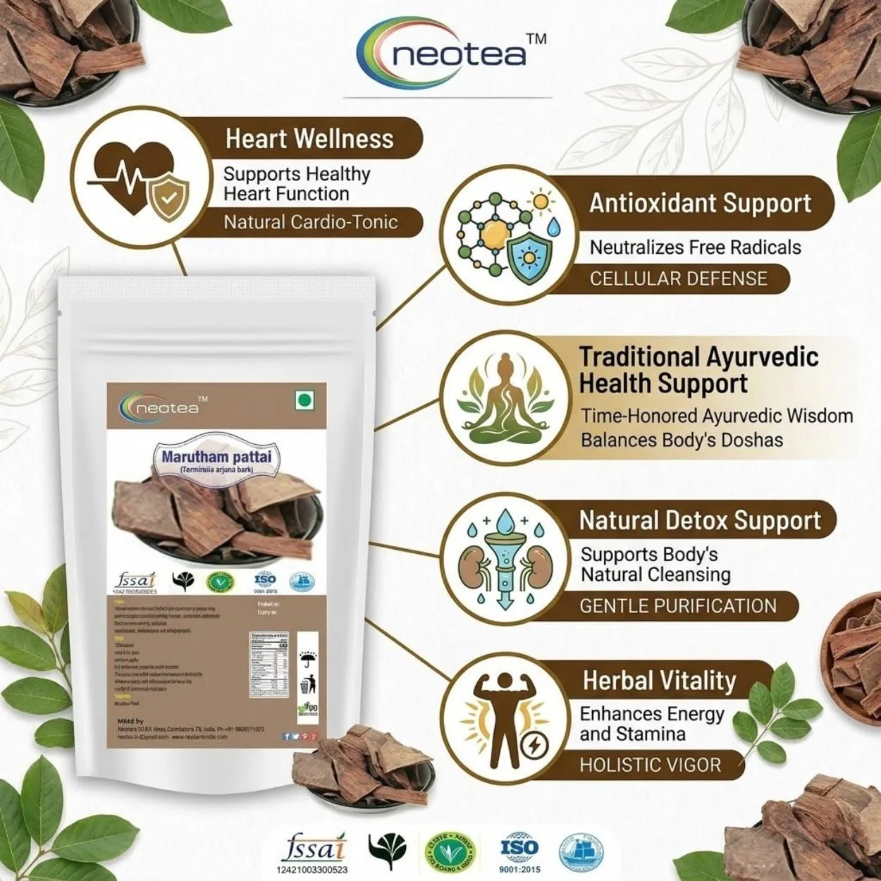 Marutham Pattai | Terminalia Arjuna Bark | Raw Herbal Bark | Natural Dried Marutham Tree Bark | Traditional Herbal Ingredient | Whole Bark Pieces for Home Herbal Preparations | Carefully Packed