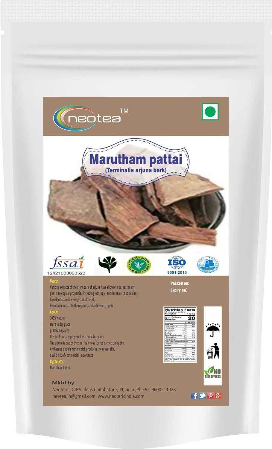 Marutham Pattai | Terminalia Arjuna Bark | Raw Herbal Bark | Natural Dried Marutham Tree Bark | Traditional Herbal Ingredient | Whole Bark Pieces for Home Herbal Preparations | Carefully Packed
