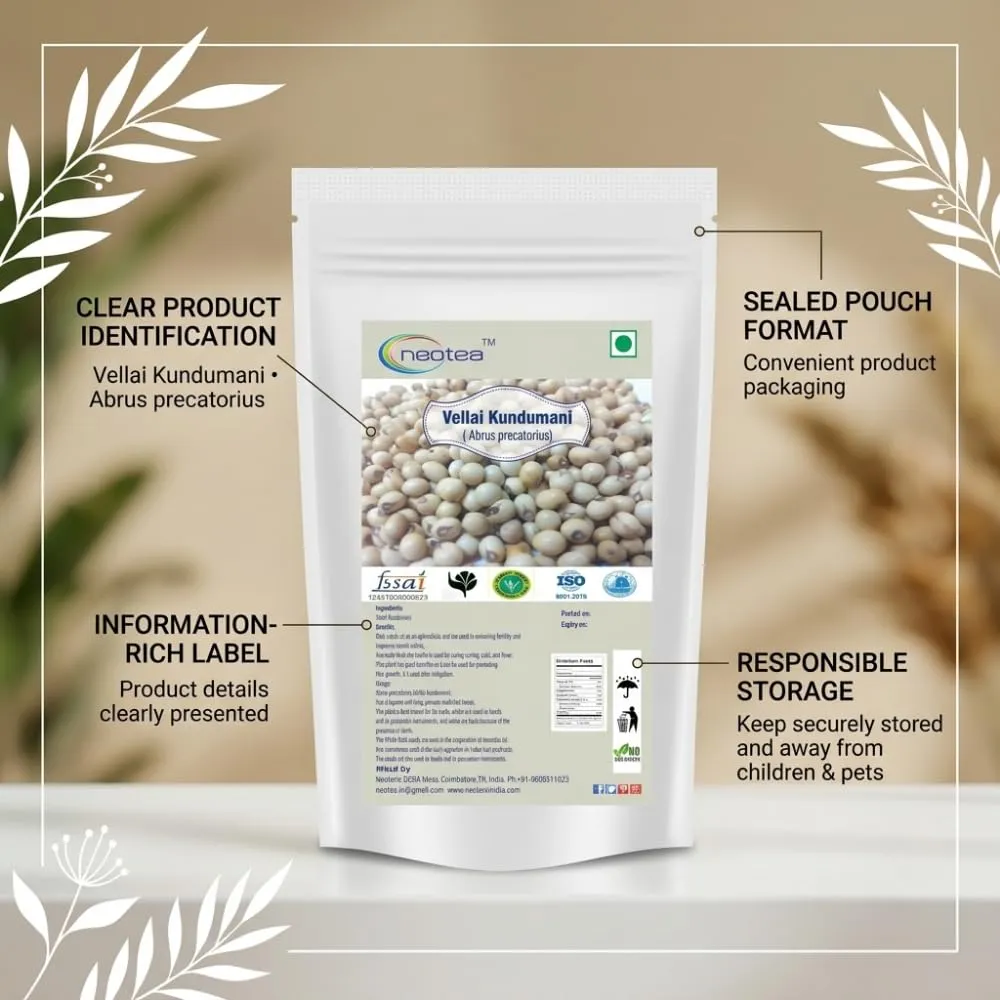 Vellai Kundumani Gulugunji Ratti Seeds | Abrus Precatorius White Variety | Natural, Raw & Unprocessed Seeds | Ideal for Traditional and Research Use | No Additives or Preservatives