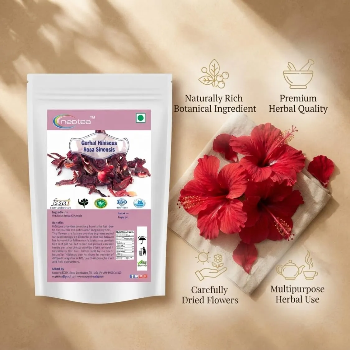 Hibiscus Rosa Raw Herbal | Dried Hibiscus Rosa Flowers | Whole Natural Hibiscus Flowers | Carefully Selected & Hygienically Packed | Traditional Herbal Ingredient