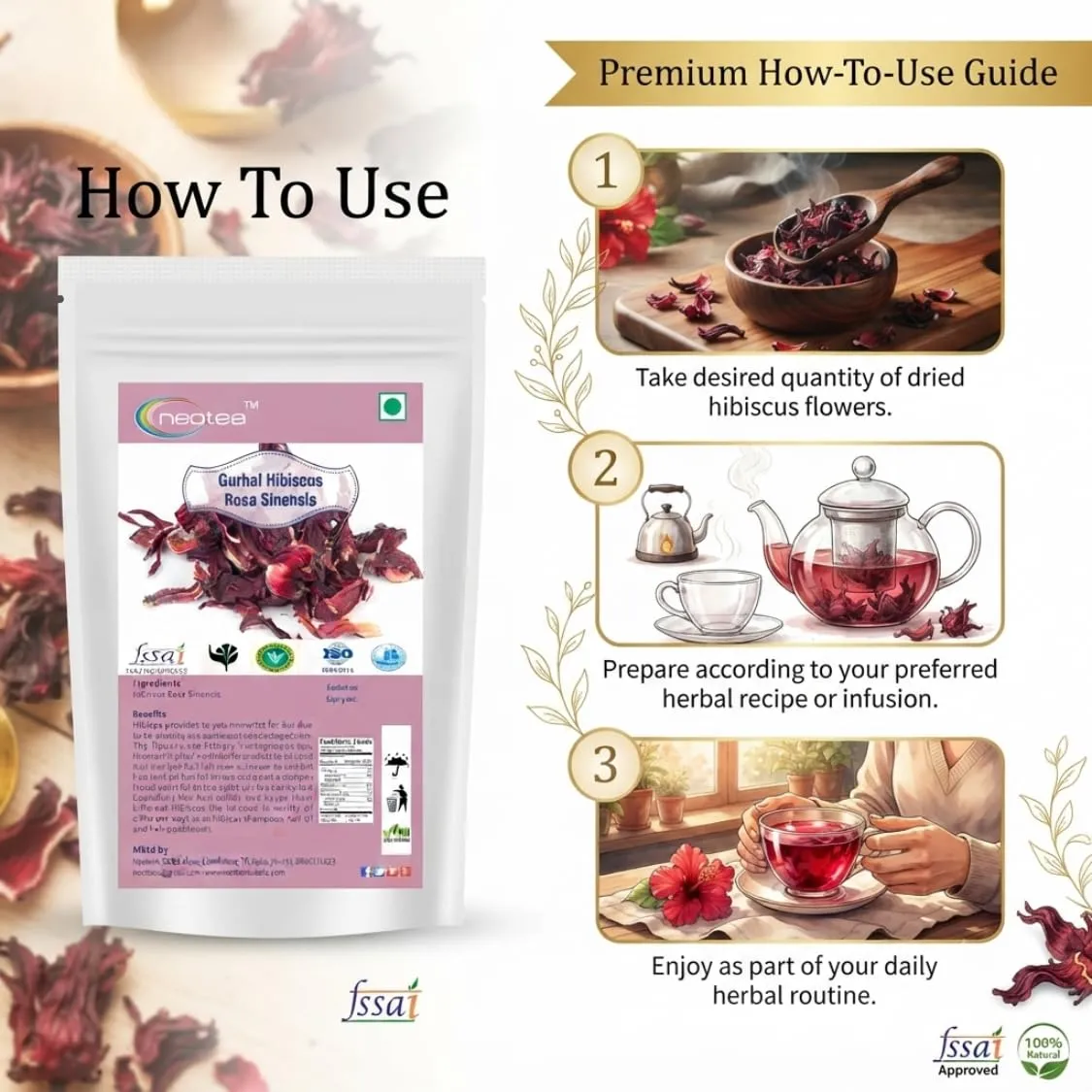 Hibiscus Rosa Raw Herbal | Dried Hibiscus Rosa Flowers | Whole Natural Hibiscus Flowers | Carefully Selected & Hygienically Packed | Traditional Herbal Ingredient
