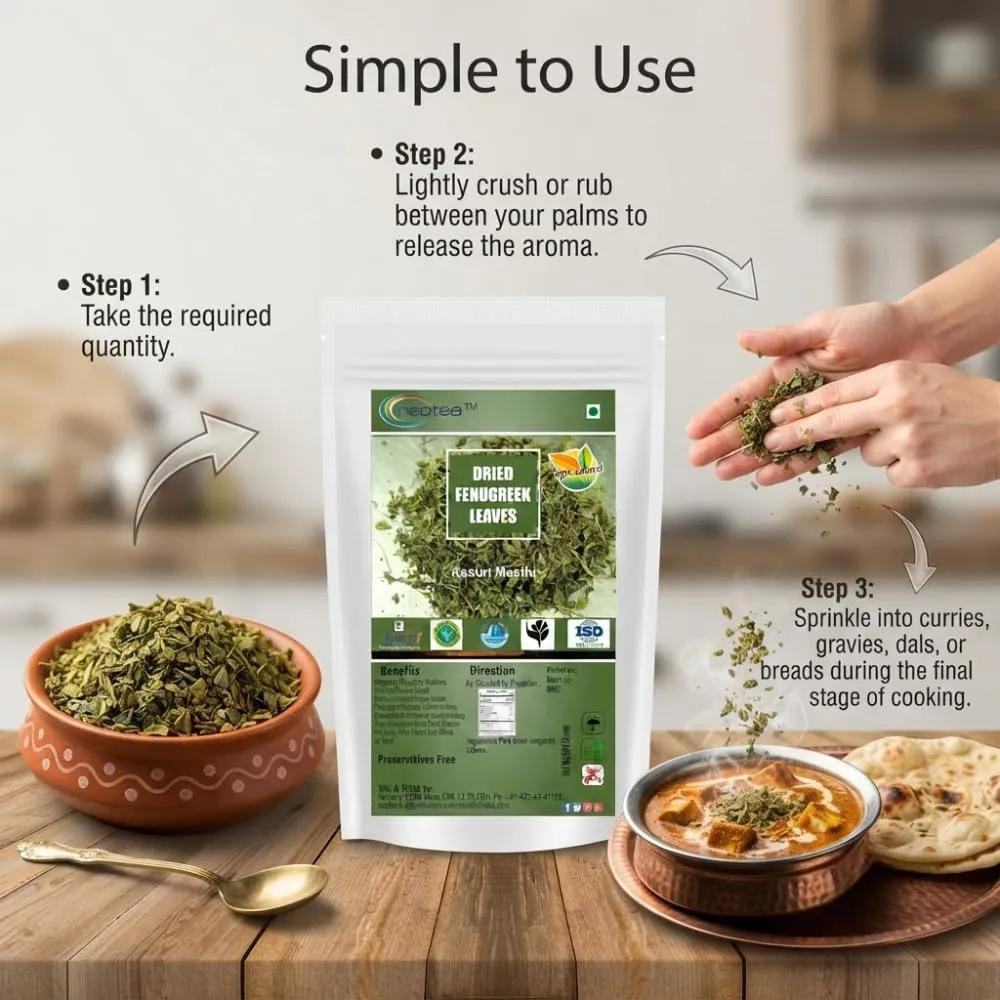 Dried Fenugreek Leaf (Kasuri Methi, Methi Mente, Vendayam, Trigonella Foenum-Graecum) - 100% Pure & Natural, Ayurvedic Herb for Culinary Uses, Digestive Health, and Wellness