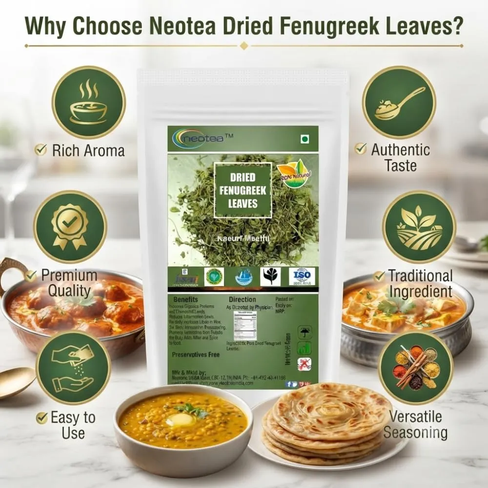 Dried Fenugreek Leaf (Kasuri Methi, Methi Mente, Vendayam, Trigonella Foenum-Graecum) - 100% Pure & Natural, Ayurvedic Herb for Culinary Uses, Digestive Health, and Wellness