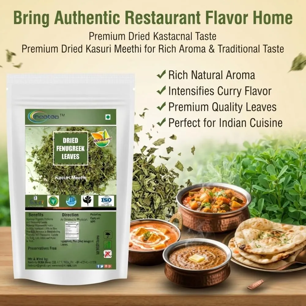 Dried Fenugreek Leaf (Kasuri Methi, Methi Mente, Vendayam, Trigonella Foenum-Graecum) - 100% Pure & Natural, Ayurvedic Herb for Culinary Uses, Digestive Health, and Wellness