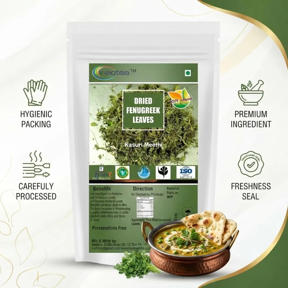 Dried Fenugreek Leaf (Kasuri Methi, Methi Mente, Vendayam, Trigonella Foenum-Graecum) - 100% Pure & Natural, Ayurvedic Herb for Culinary Uses, Digestive Health, and Wellness