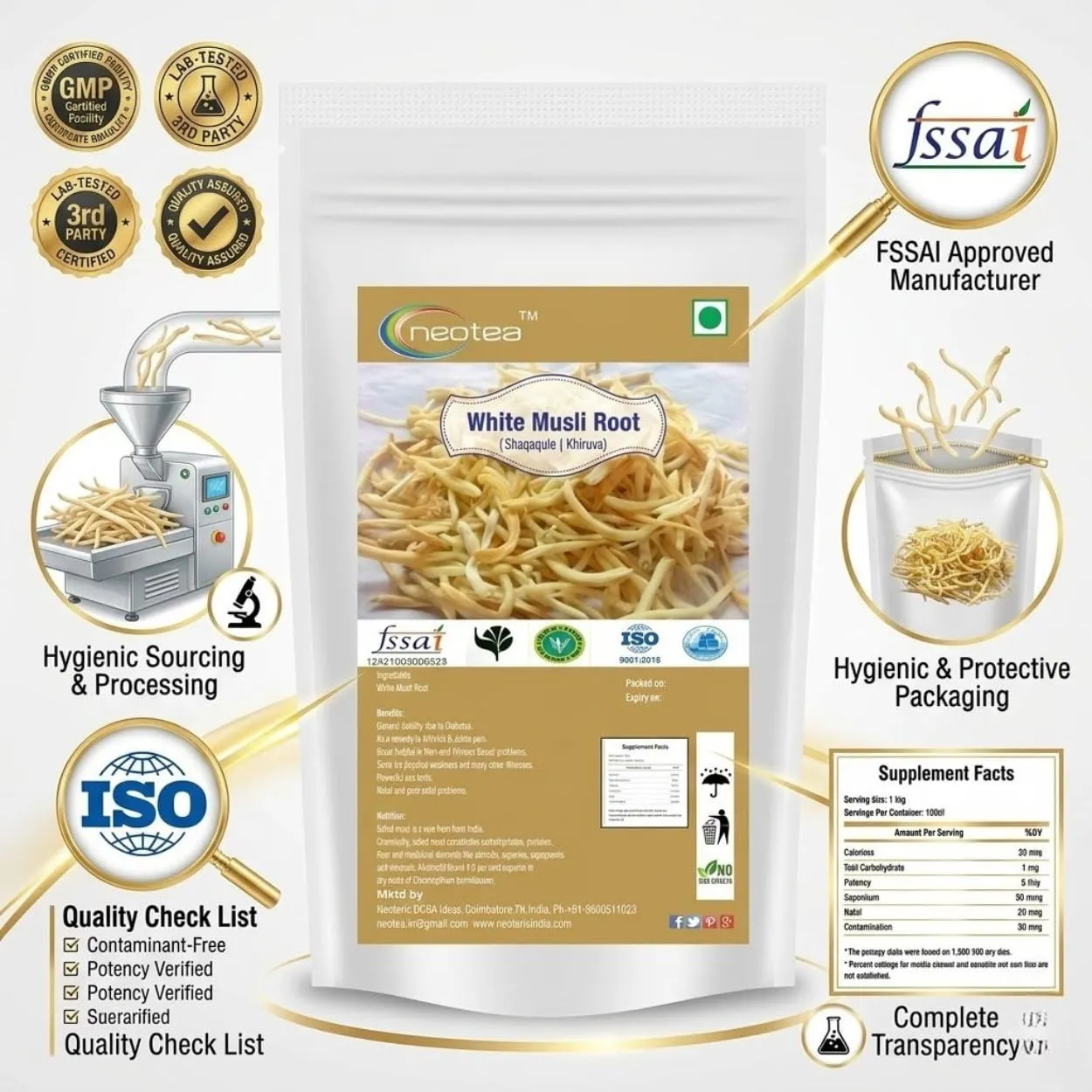 White Musli Root Raw Herbal | Safed Musli Dried Whole Root | Natural White Musli Roots for Traditional Herbal Preparations, Tea & Home Use | Premium Dried Herb