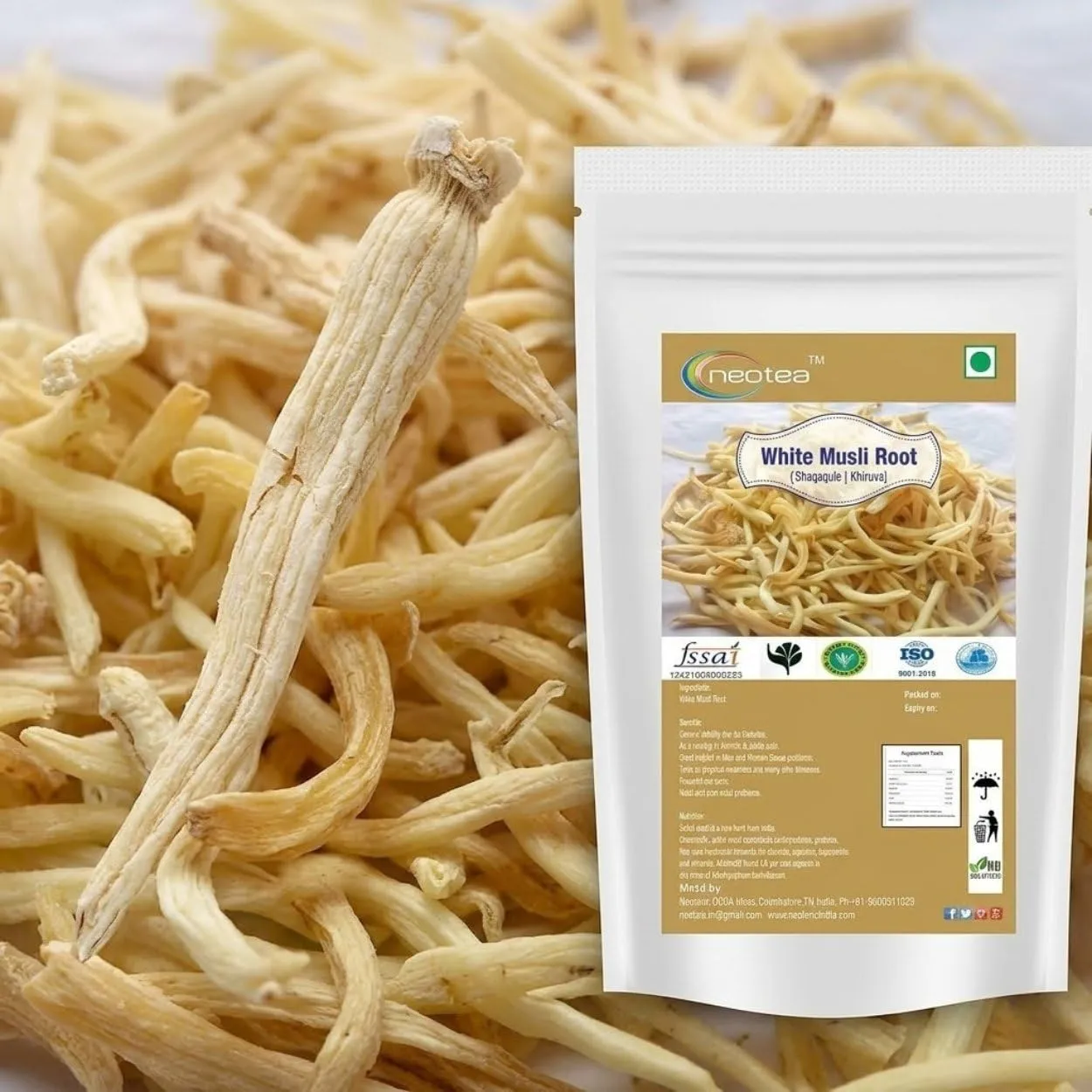 White Musli Root Raw Herbal | Safed Musli Dried Whole Root | Natural White Musli Roots for Traditional Herbal Preparations, Tea & Home Use | Premium Dried Herb