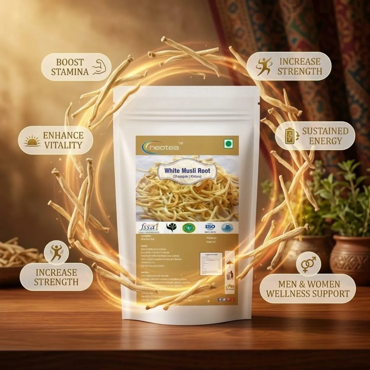 White Musli Root Raw Herbal | Safed Musli Dried Whole Root | Natural White Musli Roots for Traditional Herbal Preparations, Tea & Home Use | Premium Dried Herb