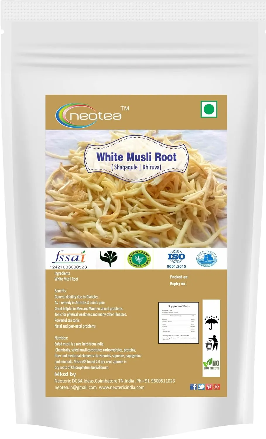 White Musli Root Raw Herbal | Safed Musli Dried Whole Root | Natural White Musli Roots for Traditional Herbal Preparations, Tea & Home Use | Premium Dried Herb