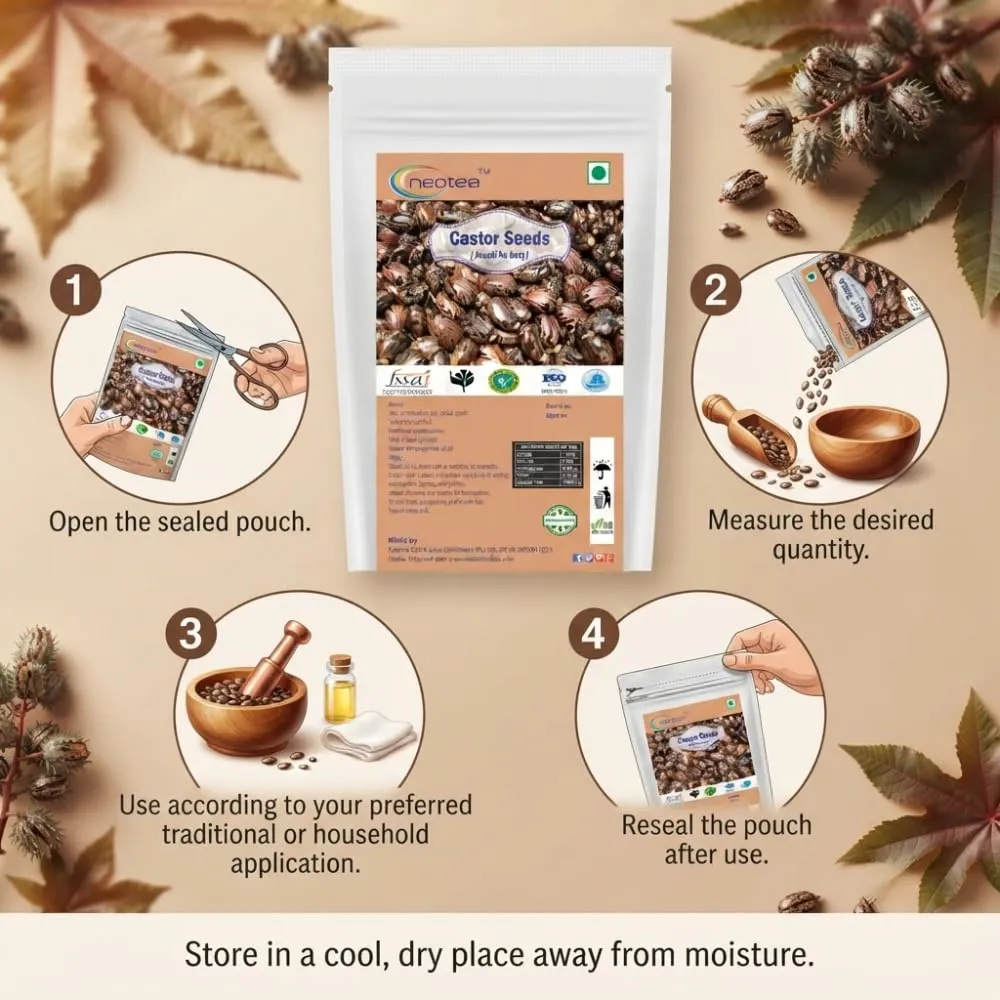 Flax Castor Seeds (Arandi Ke Beej) - 100% Pure & Natural, Rich in Omega-3 Fatty Acids, Fiber & Nutrients, Supports Digestion, Skin Health, and Hair Growth, Vegan & Gluten-Free, Premium Seeds for Health, Wellness, and Culinary Uses