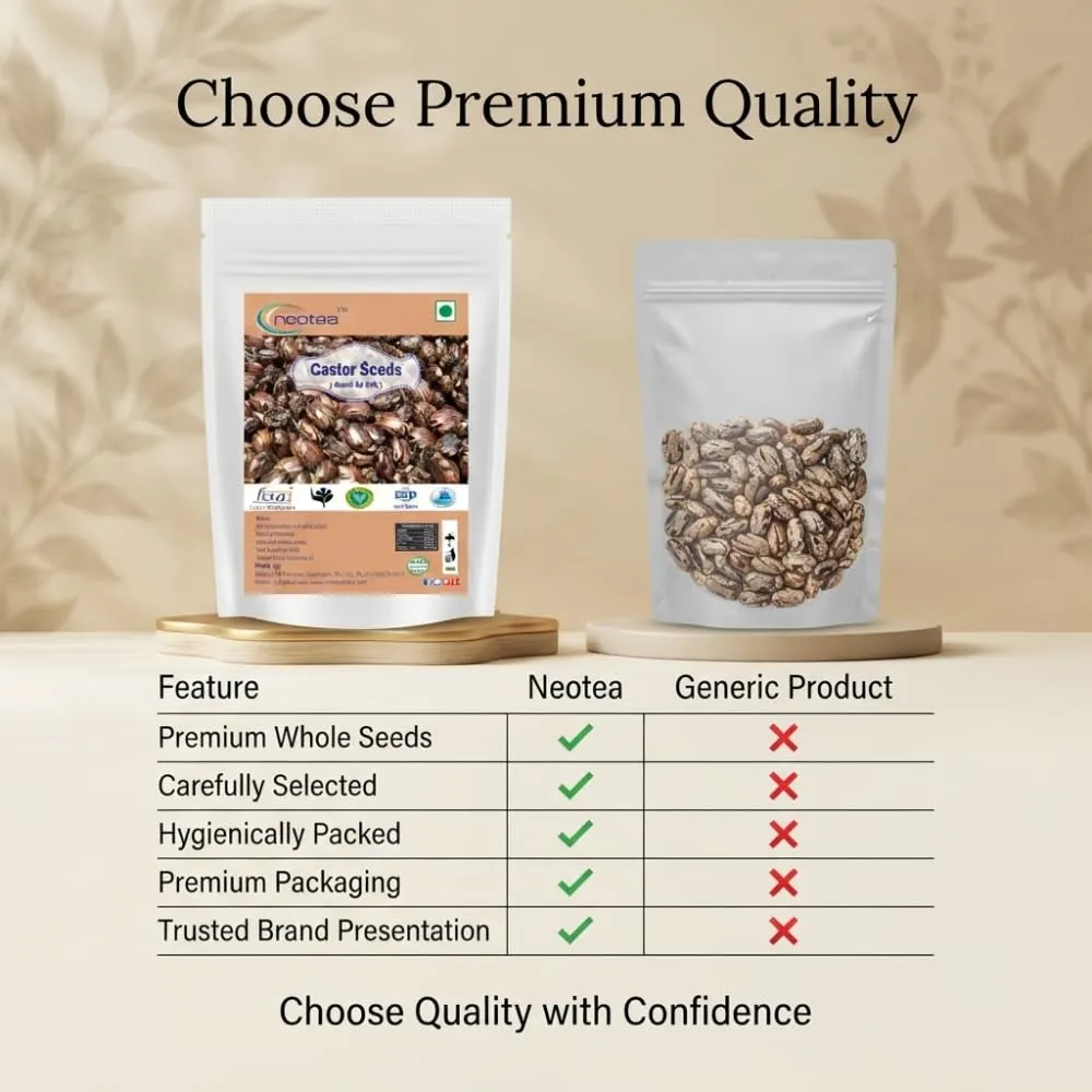 Flax Castor Seeds (Arandi Ke Beej) - 100% Pure & Natural, Rich in Omega-3 Fatty Acids, Fiber & Nutrients, Supports Digestion, Skin Health, and Hair Growth, Vegan & Gluten-Free, Premium Seeds for Health, Wellness, and Culinary Uses
