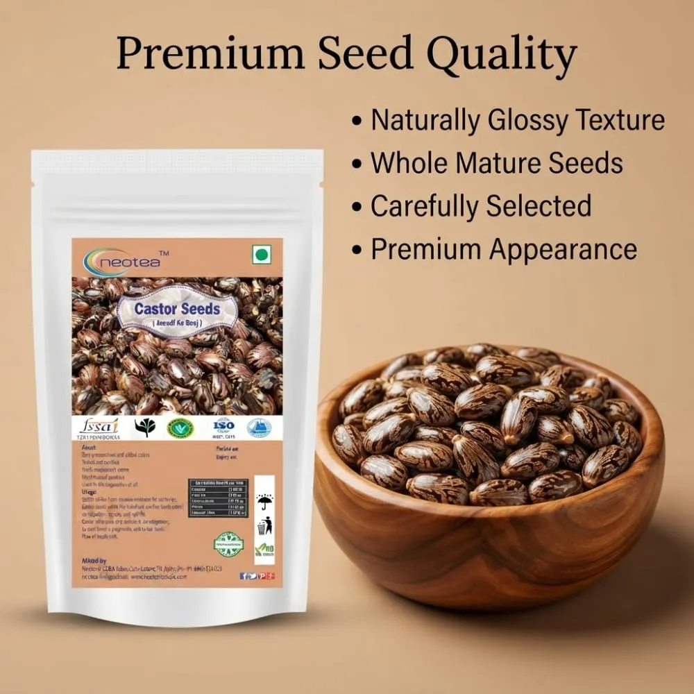 Flax Castor Seeds (Arandi Ke Beej) - 100% Pure & Natural, Rich in Omega-3 Fatty Acids, Fiber & Nutrients, Supports Digestion, Skin Health, and Hair Growth, Vegan & Gluten-Free, Premium Seeds for Health, Wellness, and Culinary Uses