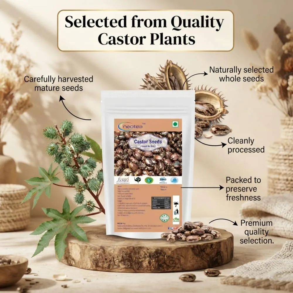 Flax Castor Seeds (Arandi Ke Beej) - 100% Pure & Natural, Rich in Omega-3 Fatty Acids, Fiber & Nutrients, Supports Digestion, Skin Health, and Hair Growth, Vegan & Gluten-Free, Premium Seeds for Health, Wellness, and Culinary Uses