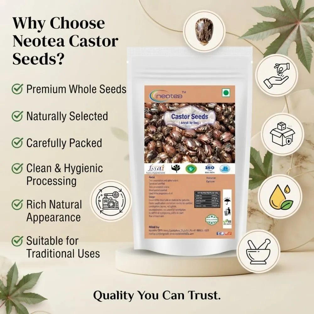 Flax Castor Seeds (Arandi Ke Beej) - 100% Pure & Natural, Rich in Omega-3 Fatty Acids, Fiber & Nutrients, Supports Digestion, Skin Health, and Hair Growth, Vegan & Gluten-Free, Premium Seeds for Health, Wellness, and Culinary Uses