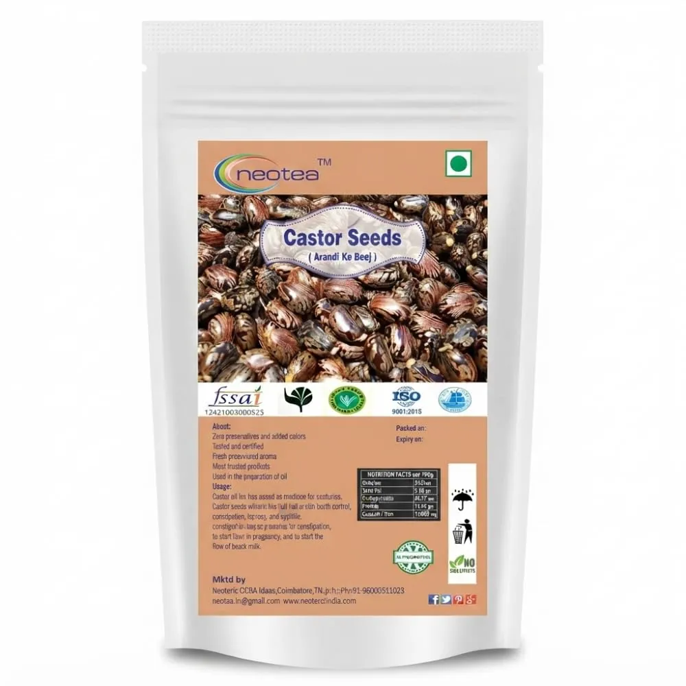 Flax Castor Seeds (Arandi Ke Beej) - 100% Pure & Natural, Rich in Omega-3 Fatty Acids, Fiber & Nutrients, Supports Digestion, Skin Health, and Hair Growth, Vegan & Gluten-Free, Premium Seeds for Health, Wellness, and Culinary Uses