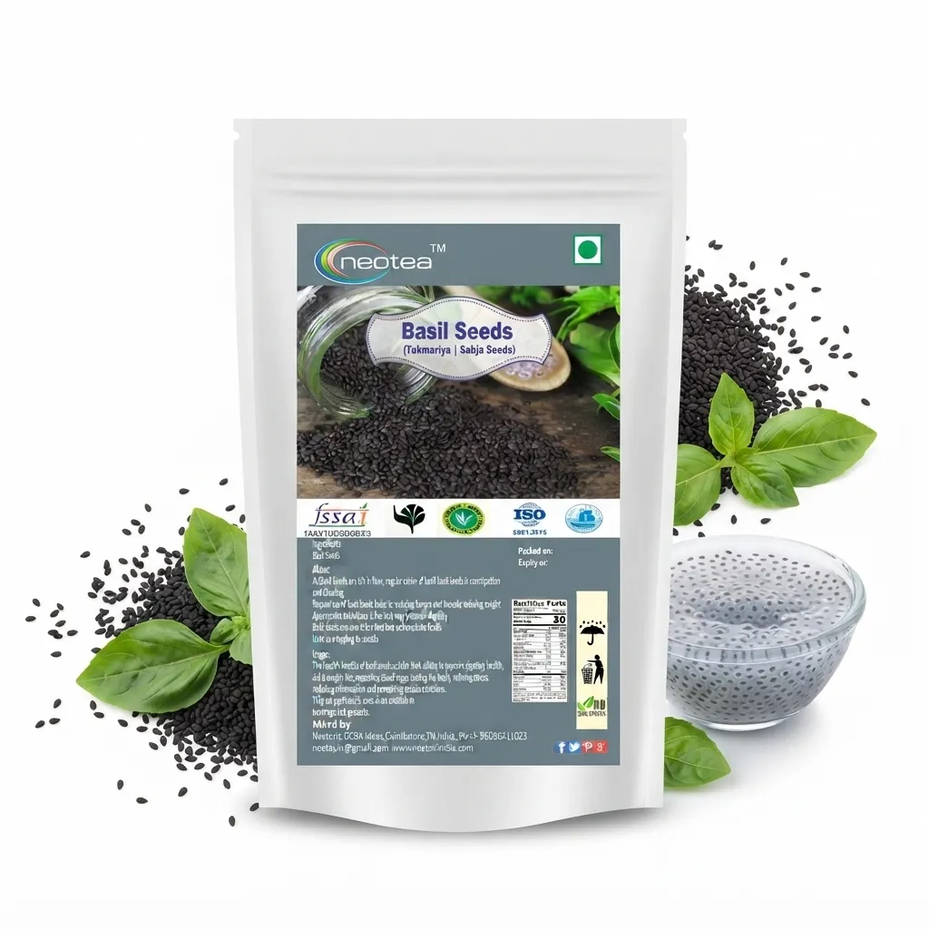 Sabja Seeds Whole Natural Basil Seeds 100% Pure Raw Herbal Seeds for Falooda, Beverages, Desserts and Daily Kitchen Use, Naturally Clean and Easy to Soak