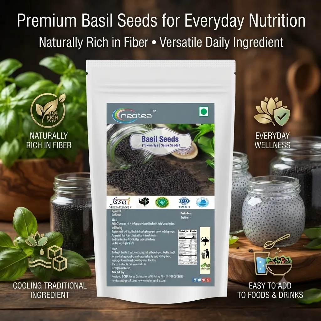 Sabja Seeds Whole Natural Basil Seeds 100% Pure Raw Herbal Seeds for Falooda, Beverages, Desserts and Daily Kitchen Use, Naturally Clean and Easy to Soak