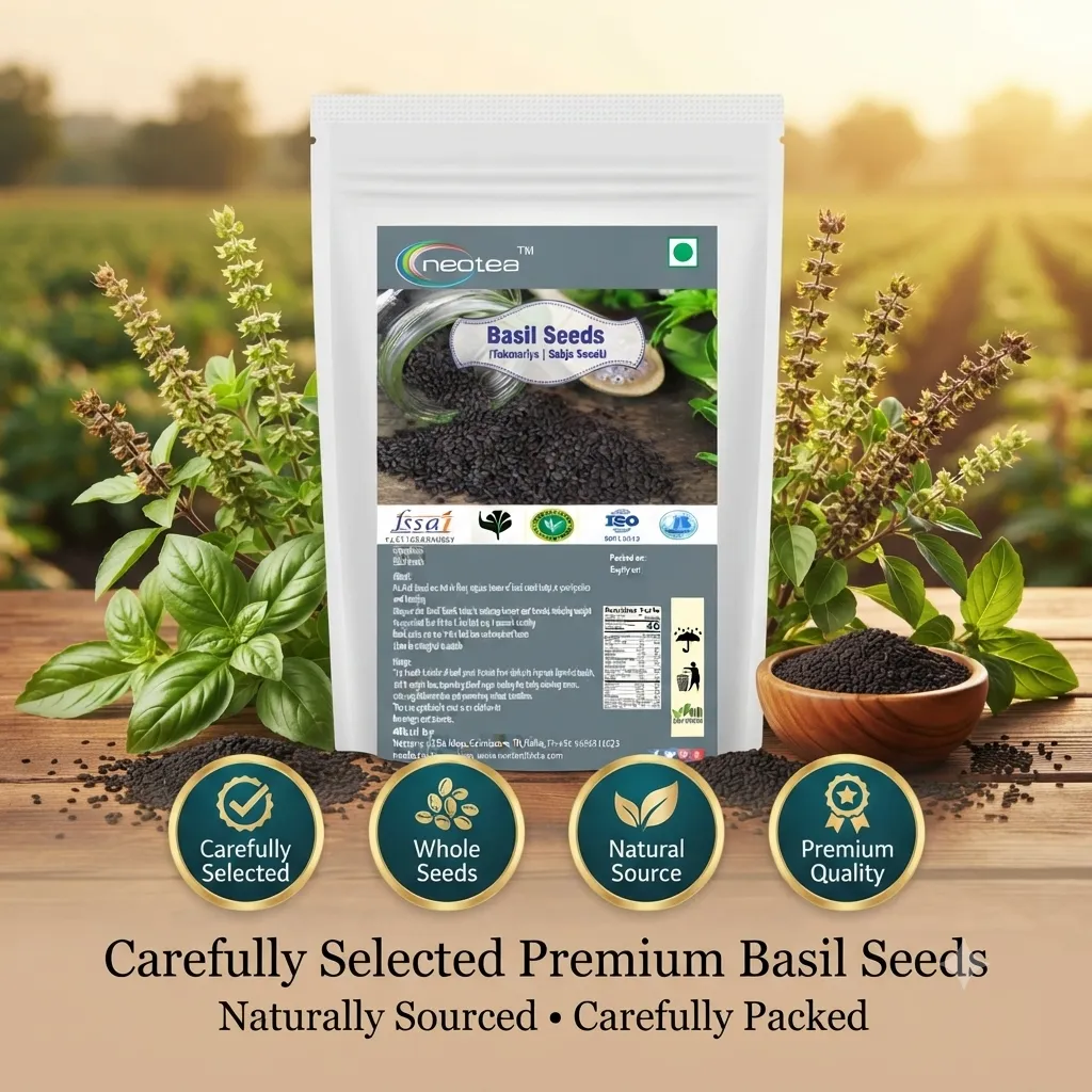 Sabja Seeds Whole Natural Basil Seeds 100% Pure Raw Herbal Seeds for Falooda, Beverages, Desserts and Daily Kitchen Use, Naturally Clean and Easy to Soak