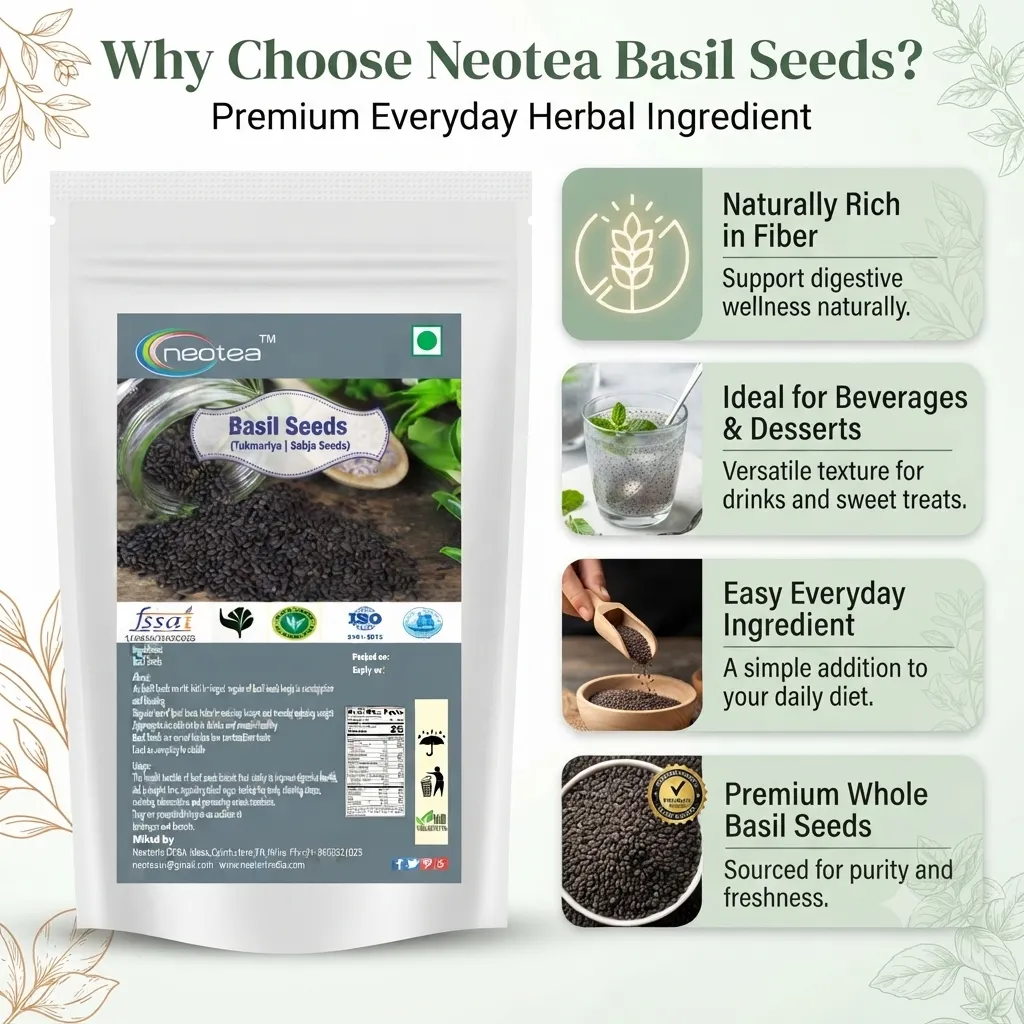 Sabja Seeds Whole Natural Basil Seeds 100% Pure Raw Herbal Seeds for Falooda, Beverages, Desserts and Daily Kitchen Use, Naturally Clean and Easy to Soak