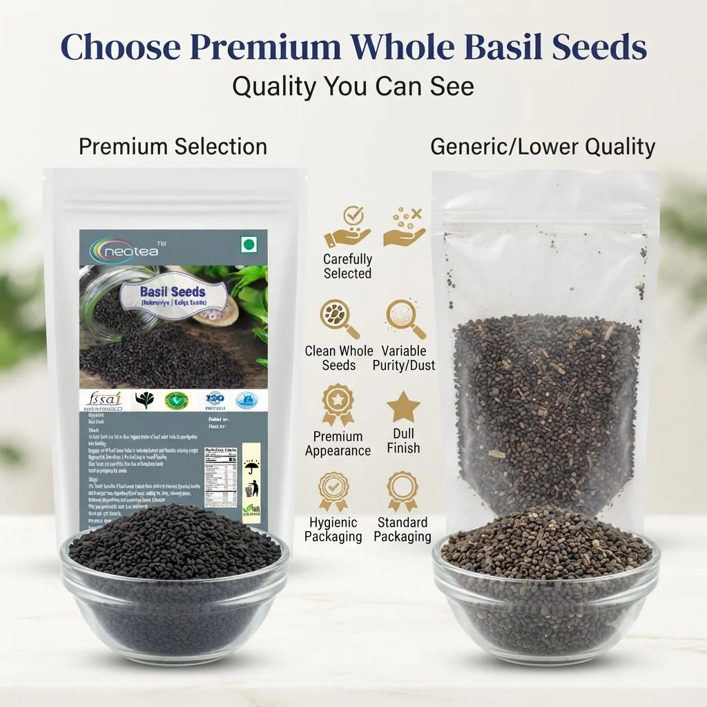 Sabja Seeds Whole Natural Basil Seeds 100% Pure Raw Herbal Seeds for Falooda, Beverages, Desserts and Daily Kitchen Use, Naturally Clean and Easy to Soak