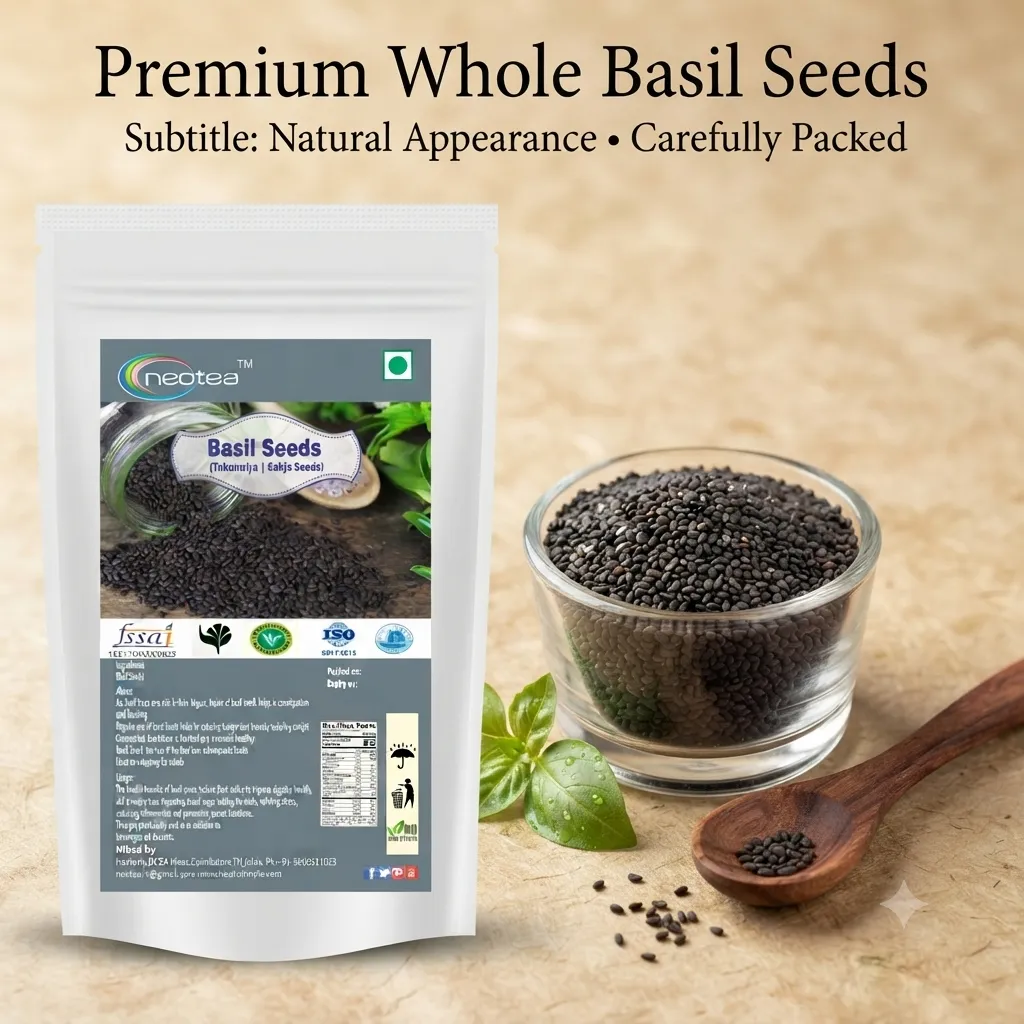 Sabja Seeds Whole Natural Basil Seeds 100% Pure Raw Herbal Seeds for Falooda, Beverages, Desserts and Daily Kitchen Use, Naturally Clean and Easy to Soak
