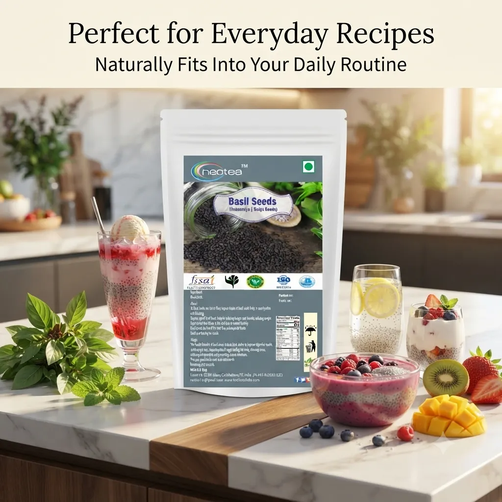 Sabja Seeds Whole Natural Basil Seeds 100% Pure Raw Herbal Seeds for Falooda, Beverages, Desserts and Daily Kitchen Use, Naturally Clean and Easy to Soak