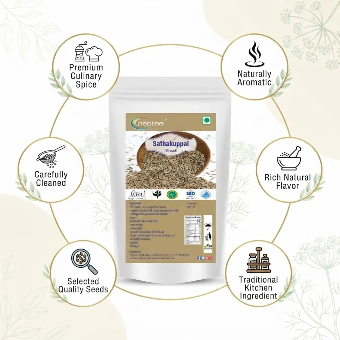 Dill Seed (Sathakuppai Anethum Graveolens) Raw Herbal Whole Seeds | Natural Dried Dill Seeds | Aromatic Herbal Ingredient for Traditional Recipes, Herbal Preparations & Daily Kitchen Use | Premium Quality