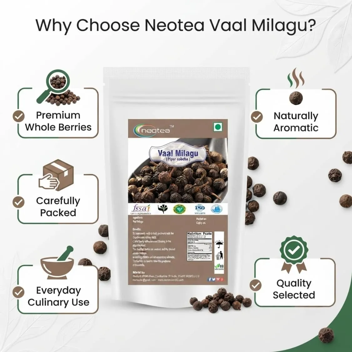 Vaal Milagu Raw Herbal Whole Herb | Traditional Indian Herb for Herbal Preparations, Home Use & Traditional Wellness Practices | Naturally Sourced Vaal Milagu