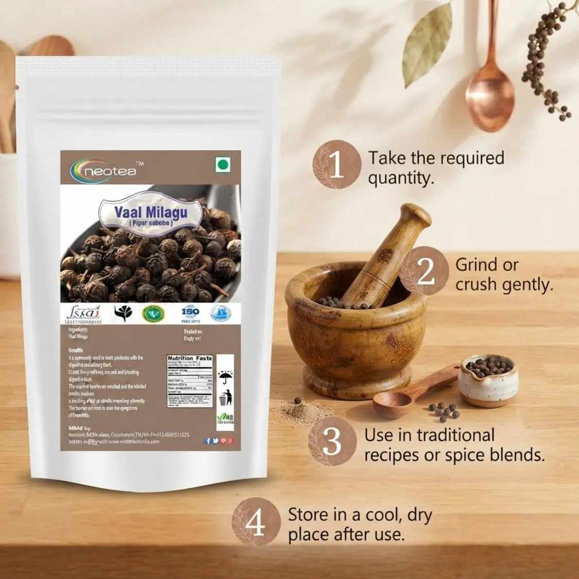 Vaal Milagu Raw Herbal Whole Herb | Traditional Indian Herb for Herbal Preparations, Home Use & Traditional Wellness Practices | Naturally Sourced Vaal Milagu