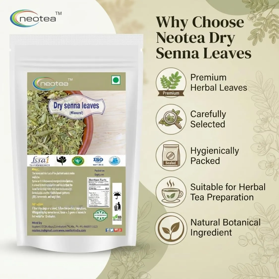 Dry Senna Leaves (Nilavarai) | Natural Dried Senna Leaf | Whole Herbal Leaves | Cassia Angustifolia Leaves | Traditional Herbal Ingredient for Home Herbal Preparations | 100% Natural