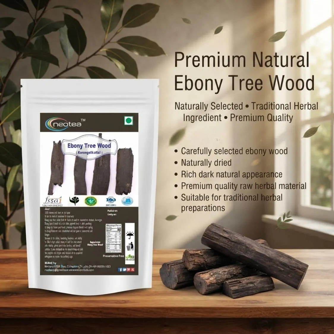 Ebony Tree Wood Raw Herbal (Karungalikattai) | Natural Ebony Wood Pieces | Traditional Herbal Ingredient for Pooja, Craft, Decorative & Traditional Uses | Carefully Selected Raw Wood