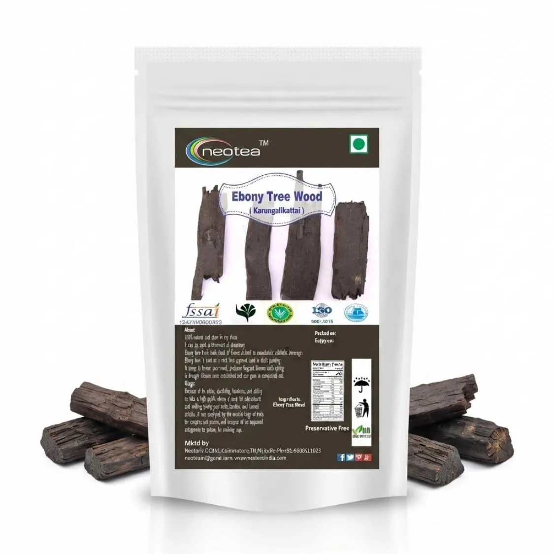 Ebony Tree Wood Raw Herbal (Karungalikattai) | Natural Ebony Wood Pieces | Traditional Herbal Ingredient for Pooja, Craft, Decorative & Traditional Uses | Carefully Selected Raw Wood