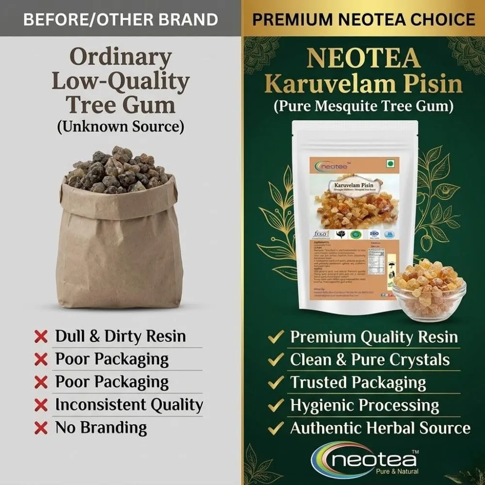 Karuvelam Pisin Raw Herbal Gum | Natural Karuvelam Tree Gum Resin | Traditional Indian Herbal Ingredient | Carefully Cleaned & Naturally Dried | Premium Raw Herb