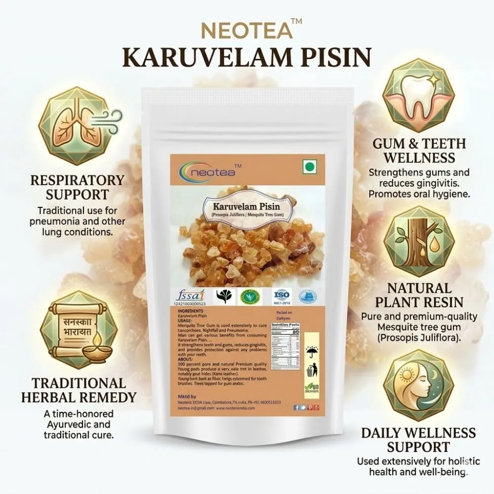 Karuvelam Pisin Raw Herbal Gum | Natural Karuvelam Tree Gum Resin | Traditional Indian Herbal Ingredient | Carefully Cleaned & Naturally Dried | Premium Raw Herb