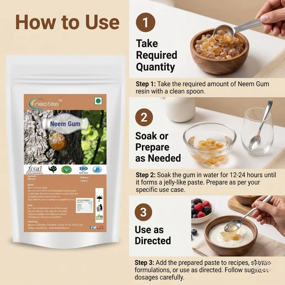 Neem Gum Raw Herbal Resin | Natural Neem Tree Gum for Traditional Herbal Use, Pooja, Craft & DIY Applications | Naturally Sourced Dried Neem Gum | Herbal Ingredient