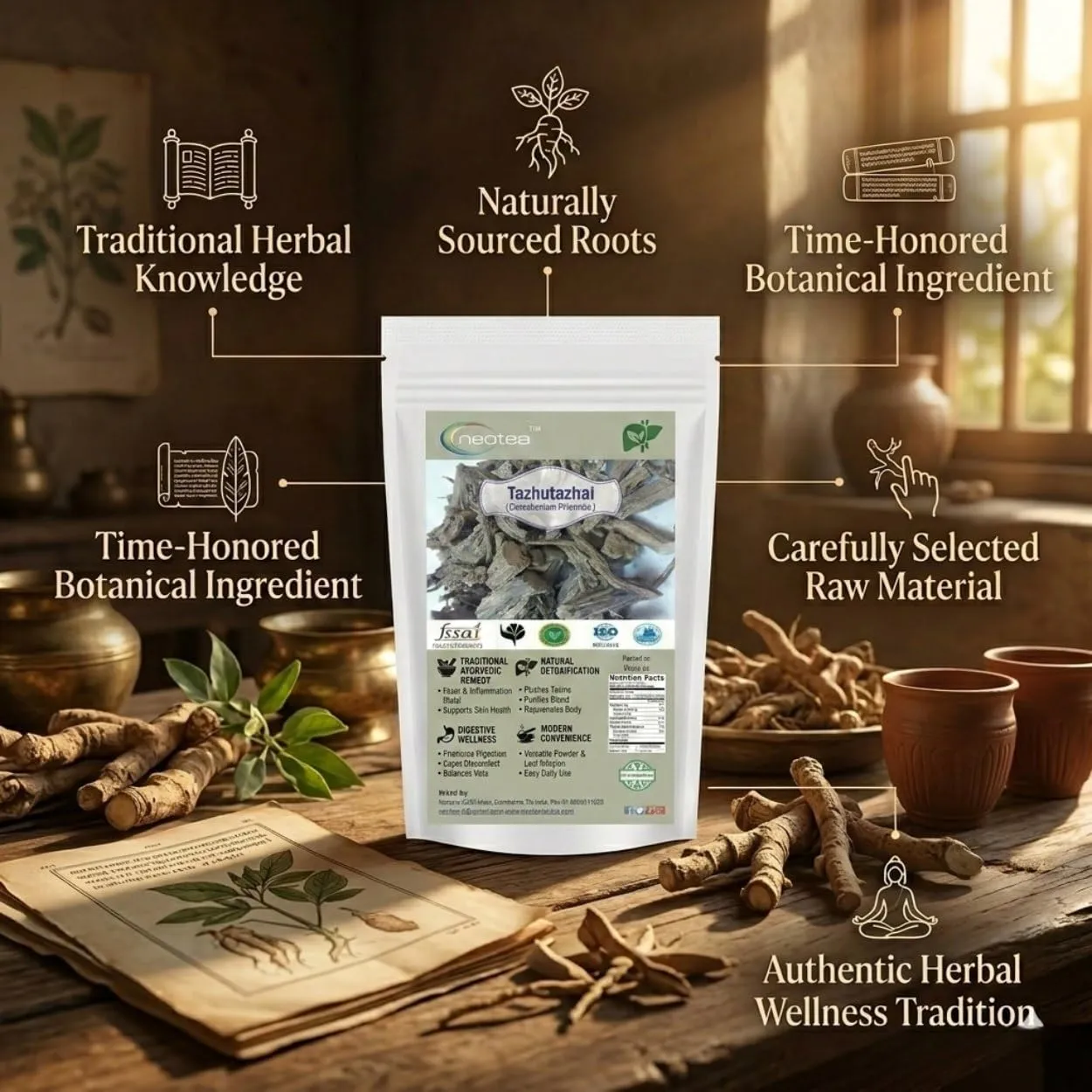 Flax Tazhutazhai Taggi Gida Arna (Clerodendrum Phlomidis) | 100% Pure, Natural, Chemical-Free Ayurvedic Herb for Wellness, Detox, Skin Care & Digestive Health