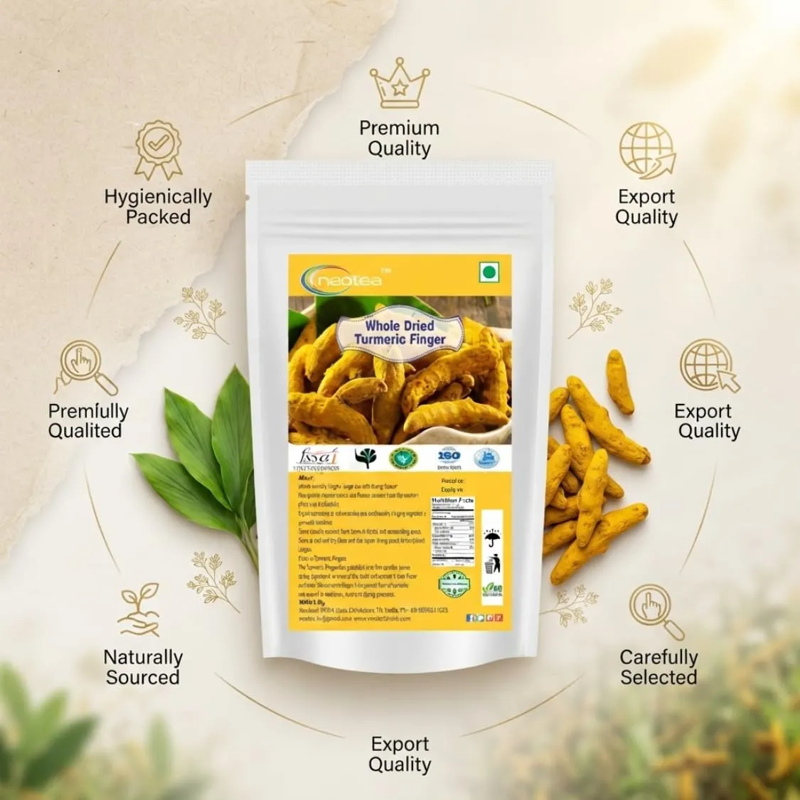 Whole Dried Turmeric Fingers | Premium Turmeric Root | Pure & Natural | Whole Dry for Cooking, Herbal Preparations & Spice Use | No Added Preservatives