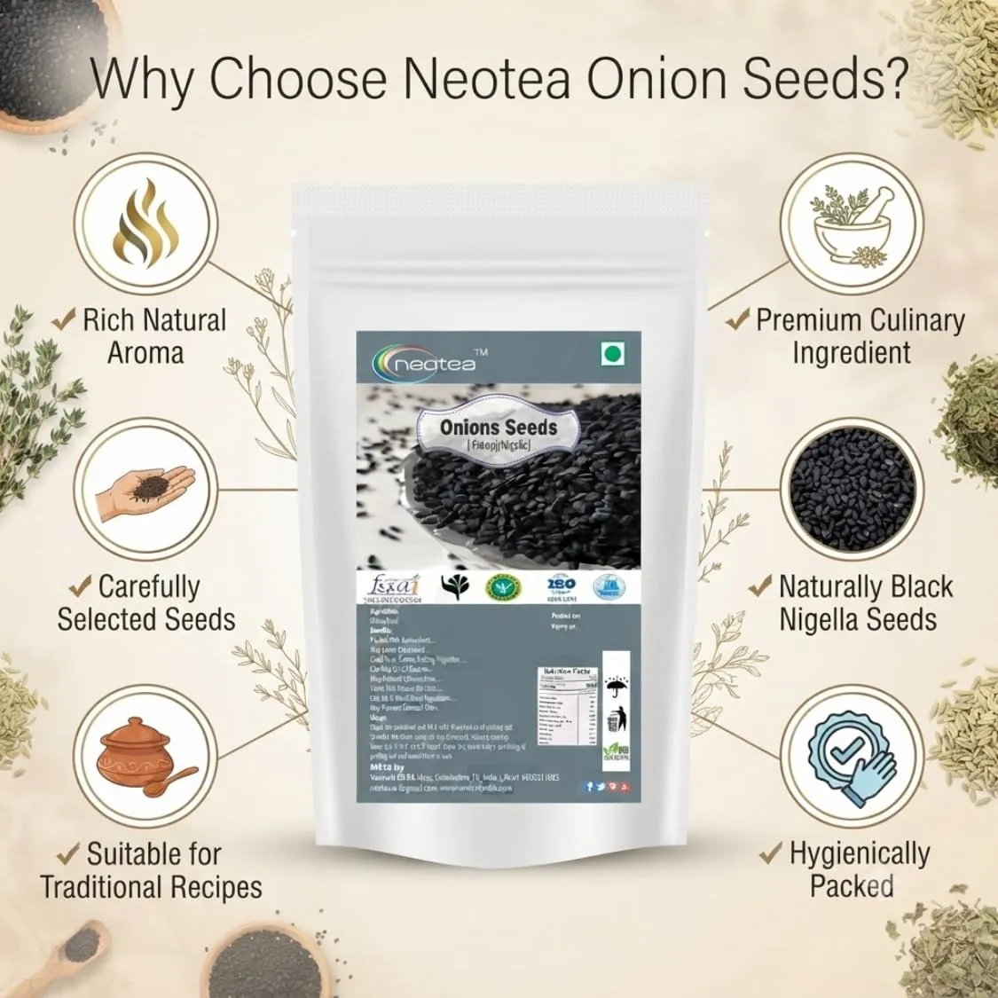 Onion Seeds (Kalonji) Raw Herbal Seeds | Pure Dried Onion Seeds for Traditional Kitchen, Herbal and Daily Wellness Use | Natural Whole Seeds | Carefully Cleaned & Packed