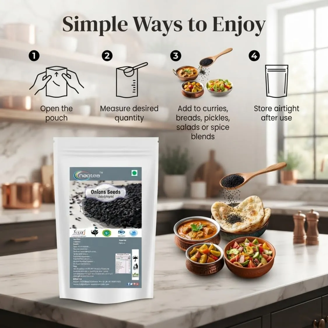 Onion Seeds (Kalonji) Raw Herbal Seeds | Pure Dried Onion Seeds for Traditional Kitchen, Herbal and Daily Wellness Use | Natural Whole Seeds | Carefully Cleaned & Packed