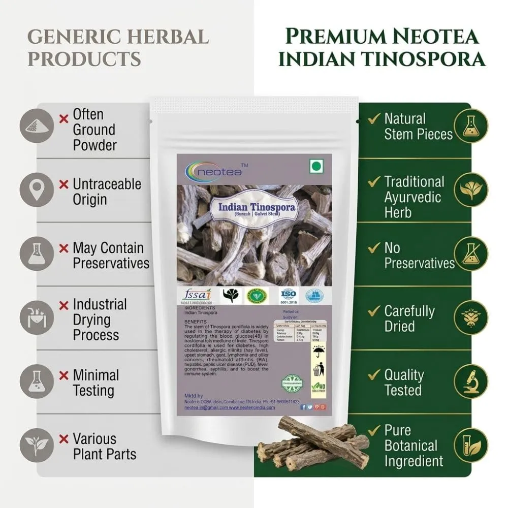 Gulvel Stem Raw Herb | Giloy Stem Dried Whole Herbal Ingredient | Tinospora Cordifolia Stem | Traditional Herbal Ingredient for Home Use, Herbal Preparations & Wellness Routines