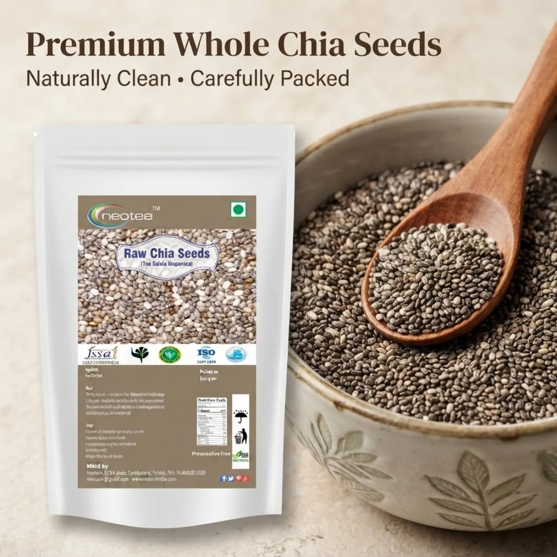 Chia Seeds Whole Natural Raw Herbal Seeds for Daily Use, Premium Quality Edible Chia Seeds, Plant-Based Source of Fibre, Omega-3 & Protein, Healthy Food Ingredient