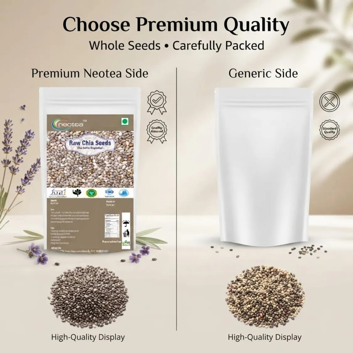 Chia Seeds Whole Natural Raw Herbal Seeds for Daily Use, Premium Quality Edible Chia Seeds, Plant-Based Source of Fibre, Omega-3 & Protein, Healthy Food Ingredient