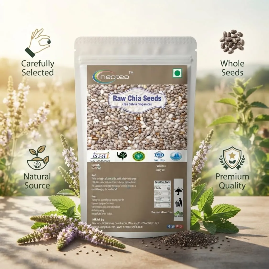 Chia Seeds Whole Natural Raw Herbal Seeds for Daily Use, Premium Quality Edible Chia Seeds, Plant-Based Source of Fibre, Omega-3 & Protein, Healthy Food Ingredient