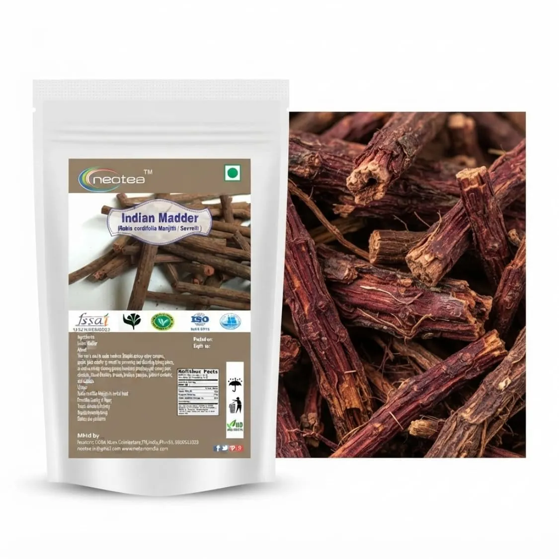 Indian Madder Raw Herb | Manjistha Root Whole Dried Herbal Ingredient | Natural Indian Madder Root for Traditional Herbal Preparations, DIY Uses & Personal Care | Raw Herbal