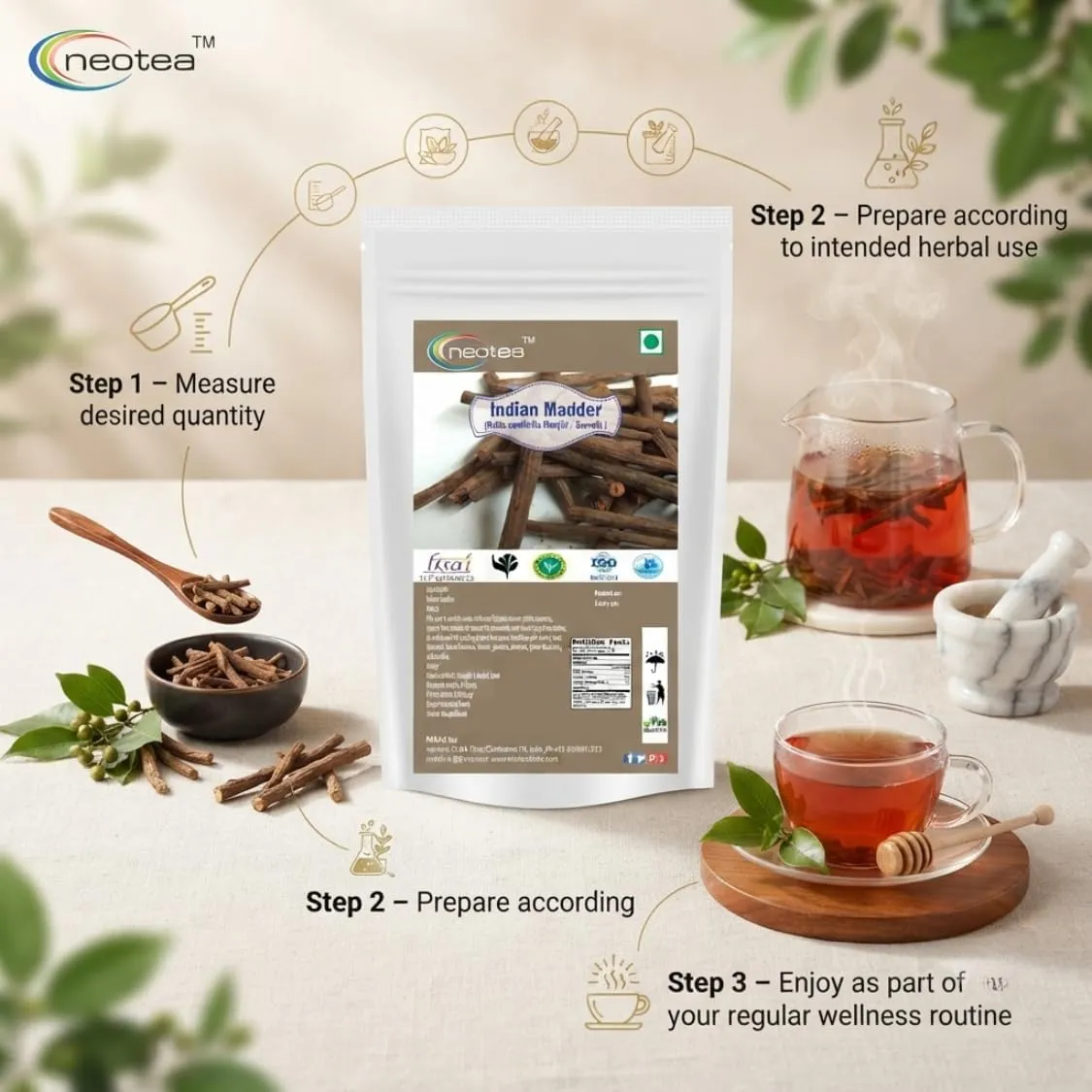 Indian Madder Raw Herb | Manjistha Root Whole Dried Herbal Ingredient | Natural Indian Madder Root for Traditional Herbal Preparations, DIY Uses & Personal Care | Raw Herbal