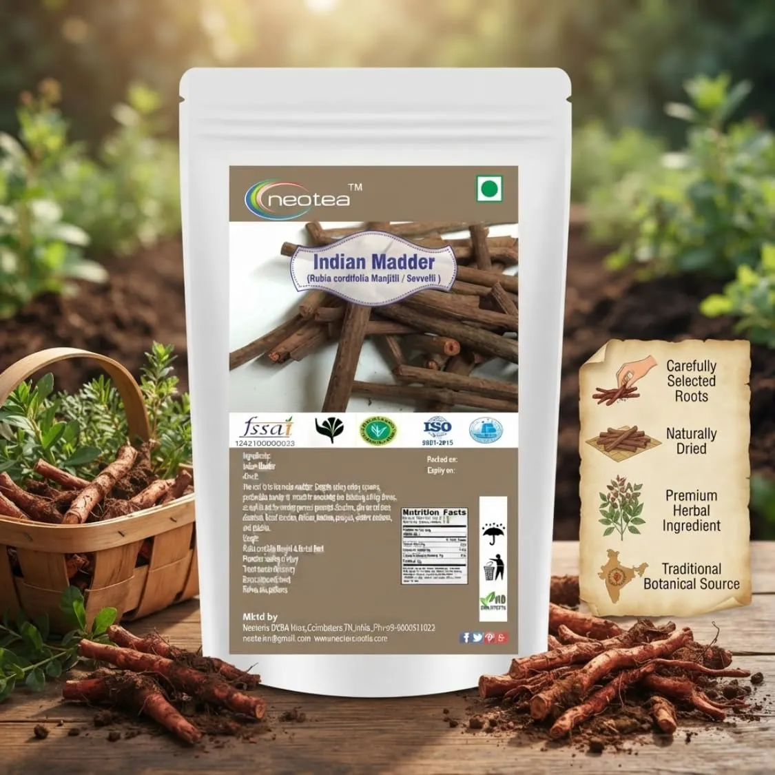 Indian Madder Raw Herb | Manjistha Root Whole Dried Herbal Ingredient | Natural Indian Madder Root for Traditional Herbal Preparations, DIY Uses & Personal Care | Raw Herbal